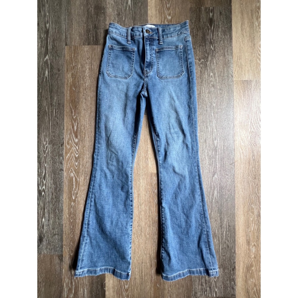 Studio Blue Flare Jeans Womens 26 Blue High Rise Front Patch Pockets ESB01708ST